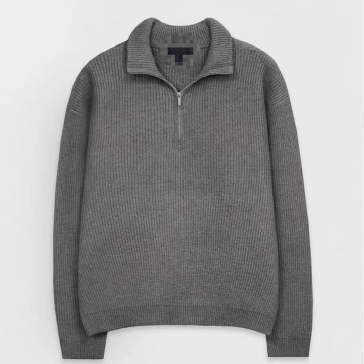Men's Knit Sweater with Stand-Up Collar and Zipper
