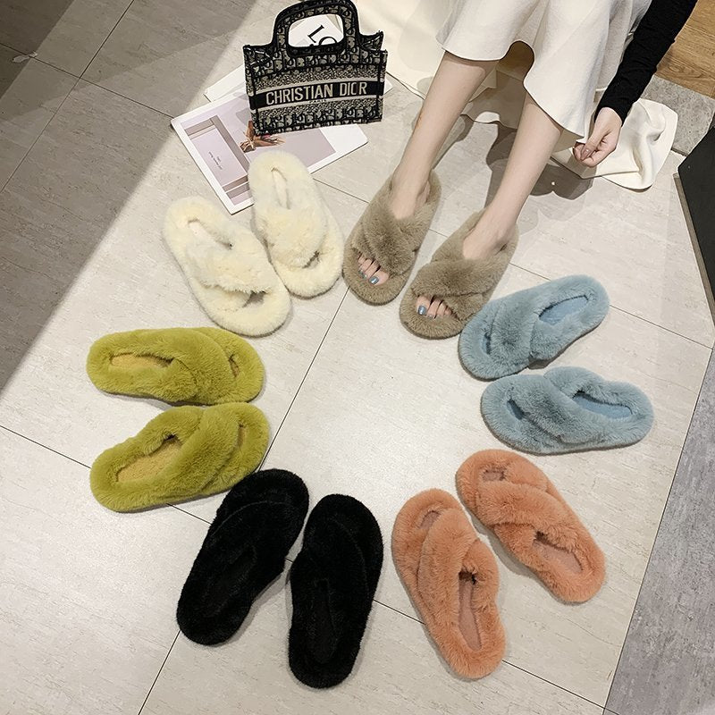 women's nan viscoelastic plush slippers with twisted strap and non-slip sole Mune Fashion