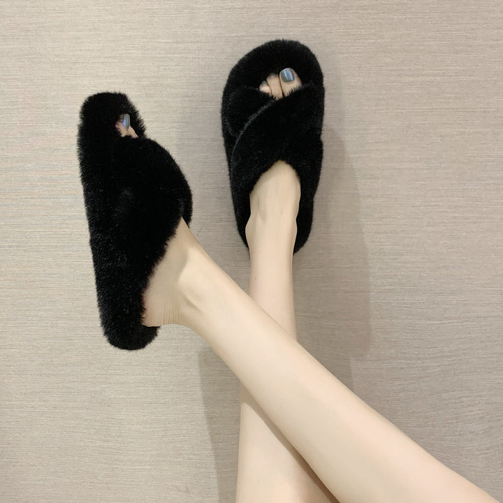 women's nan viscoelastic plush slippers with twisted strap and non-slip sole Mune Fashion