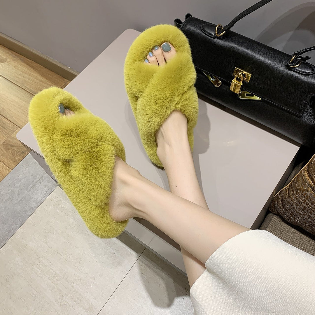 women's nan viscoelastic plush slippers with twisted strap and non-slip sole Mune Fashion