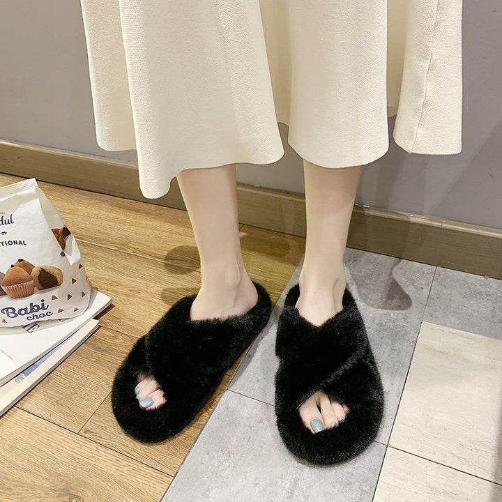 women's nan viscoelastic plush slippers with twisted strap and non-slip sole Mune Fashion