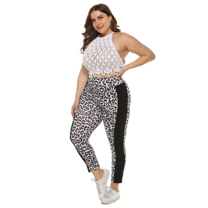 Women's fitted leggings with animal print and side contrast stripes Mune Fashion