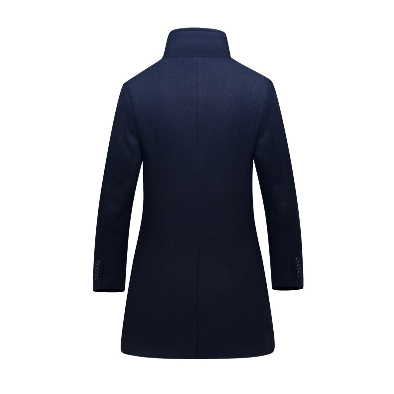 Men's Slim Wool Blend Overcoat with High Stand Collar and Quilted Thermal Lining Mune Fashion