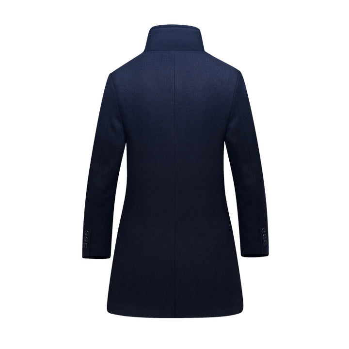 Men's Slim Wool Blend Overcoat with High Stand Collar and Quilted Thermal Lining Mune Fashion