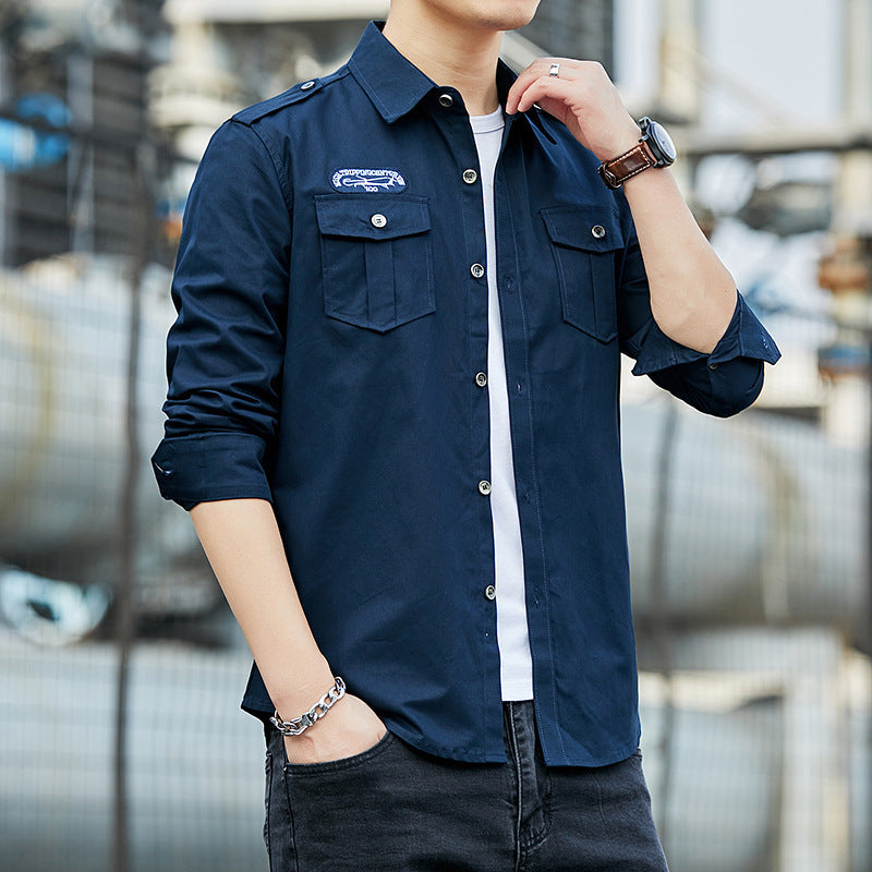 Men's Cotton Field Shirt in Military Style with Shoulder Epaulettes and Chest Flap Pockets Mune Fashion