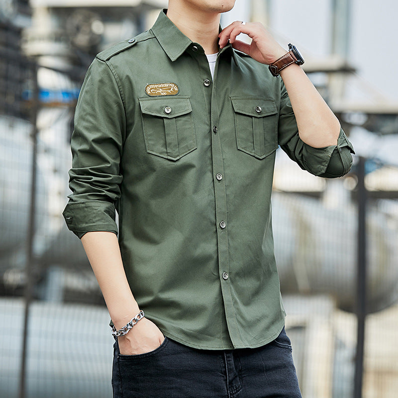 Men's Cotton Field Shirt in Military Style with Shoulder Epaulettes and Chest Flap Pockets Mune Fashion