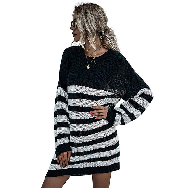 Women's oversized knit dress with block stripes and ribbed hem Mune Fashion
