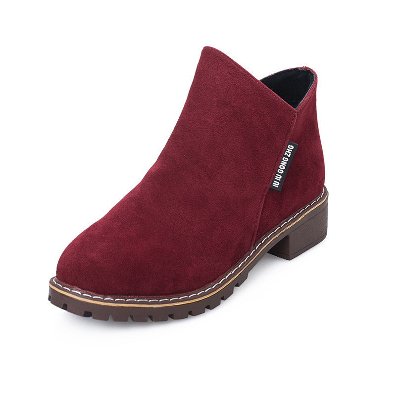 Women ankle-height suede-look ankle boots with side zipper, profiled rubber sole and comfortable block heel Mune Fashion