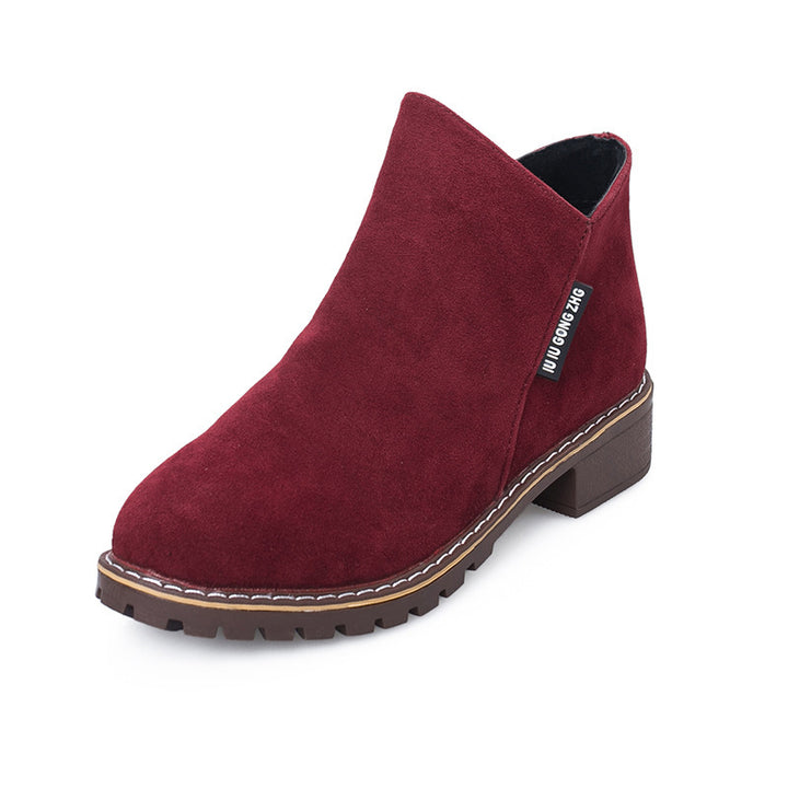 Women ankle-height suede-look ankle boots with side zipper, profiled rubber sole and comfortable block heel Mune Fashion