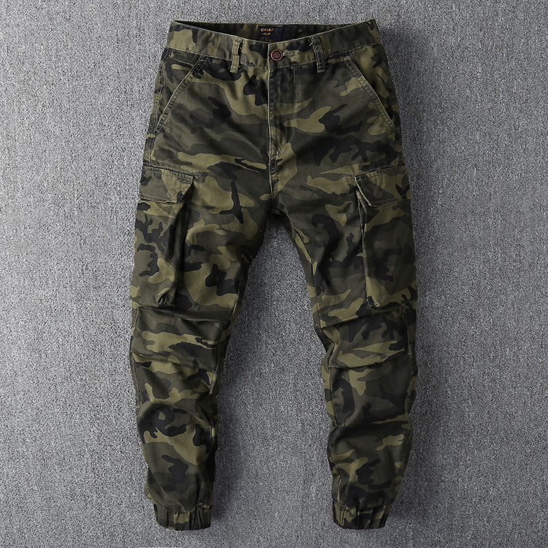 Men's cargo pants in camouflage pattern with elastic cuffs and multifunction pockets Mune Fashion