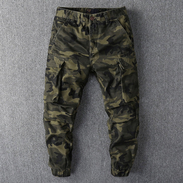 Men's cargo pants in camouflage pattern with elastic cuffs and multifunction pockets Mune Fashion