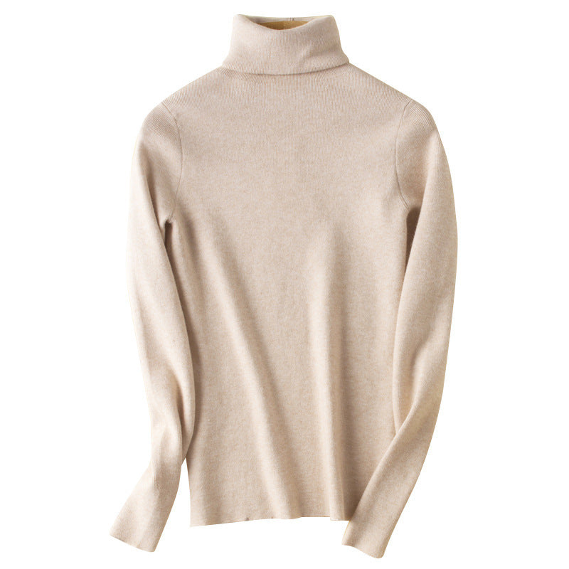 Women's Fitted Ribbed Turtleneck Sweater with Short Hem and Soft Drape Mune Fashion