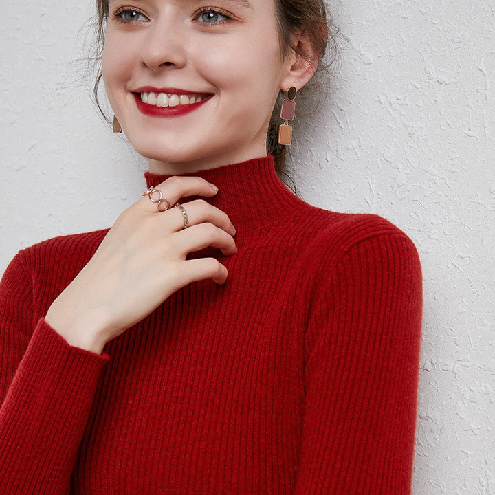 Women's slim-fit fine knit sweater with short stand-up collar made of cashmere blend Mune Fashion
