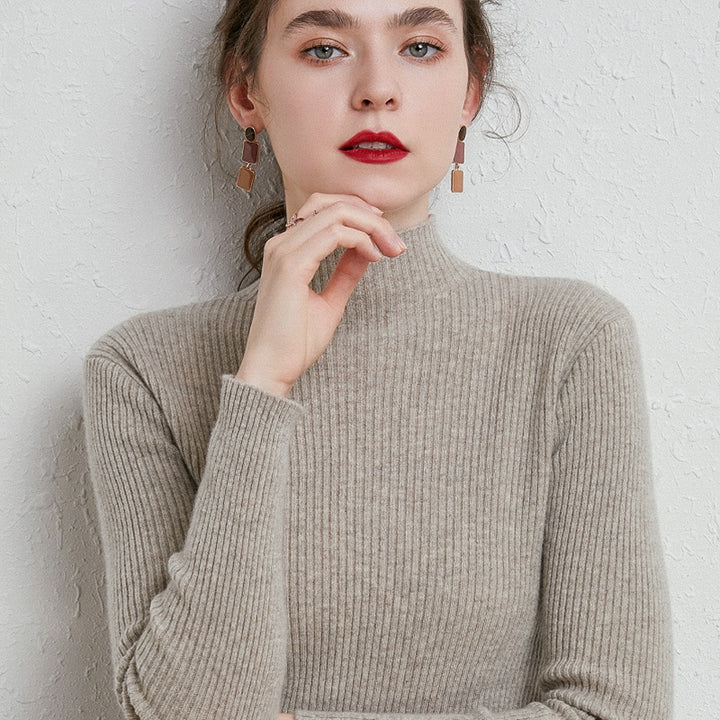 Women's slim-fit fine knit sweater with short stand-up collar made of cashmere blend Mune Fashion