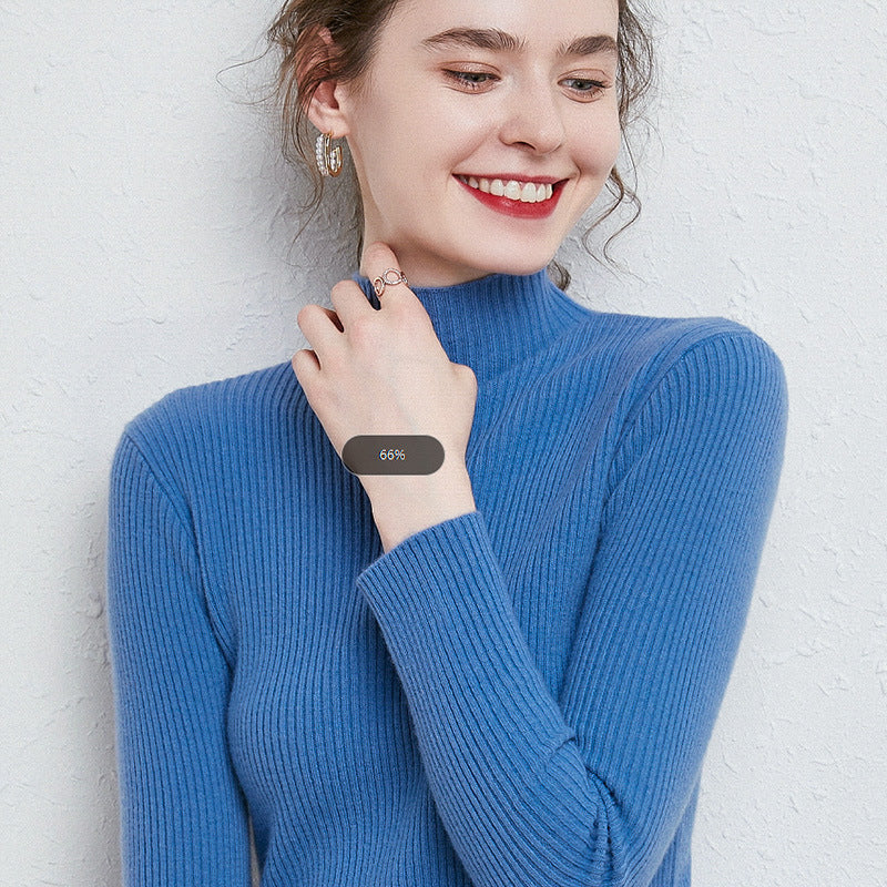 Women's slim-fit fine knit sweater with short stand-up collar made of cashmere blend Mune Fashion
