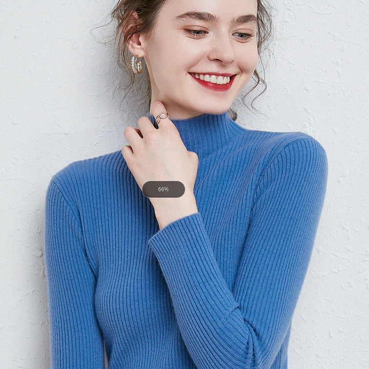 Women's slim-fit fine knit sweater with short stand-up collar made of cashmere blend Mune Fashion