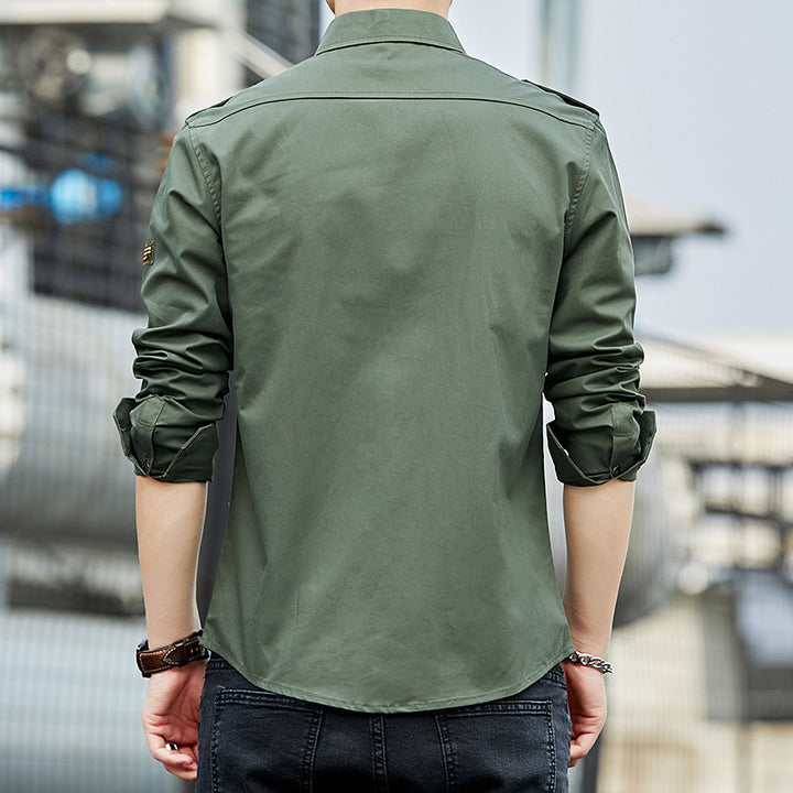 Men's Cotton Field Shirt in Military Style with Shoulder Epaulettes and Chest Flap Pockets Mune Fashion