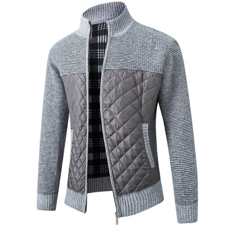 Men's quilted knit cardigan with stand-up collar, thermal lining, and zipper Mune Fashion
