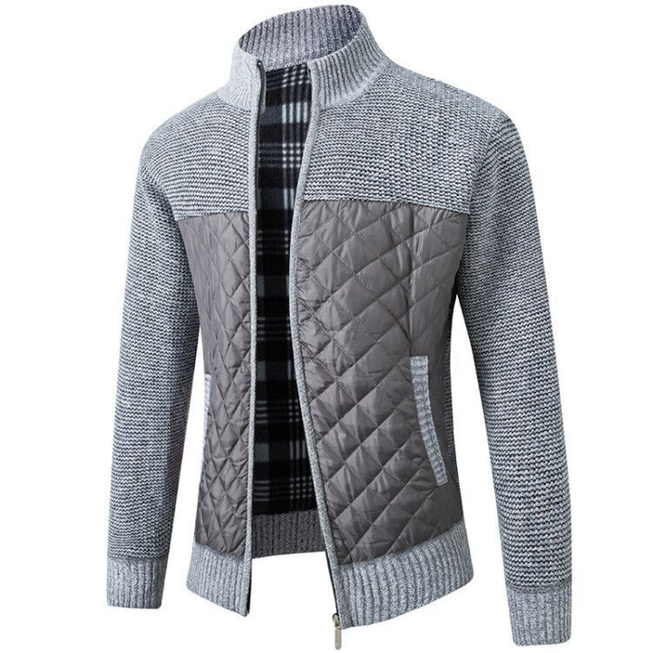 Men's quilted knit cardigan with stand-up collar, thermal lining, and zipper Mune Fashion