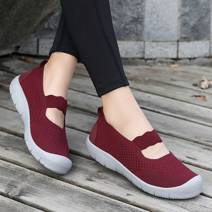 Ladies nan elastic comfort ballerina with wavy strap breathable knit upper and flexible profile sole Mune Fashion