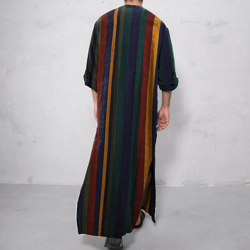 Women’s loose maxi linen dress with full button placket, round neckline, and patch pockets Mune Fashion