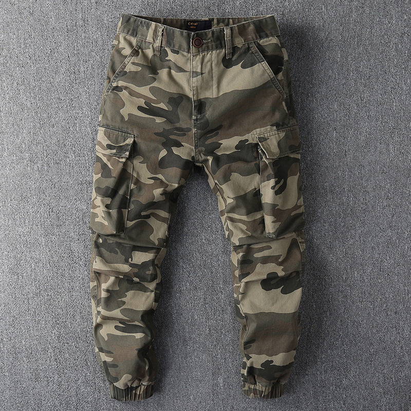 Men's cargo pants in camouflage pattern with elastic cuffs and multifunction pockets Mune Fashion