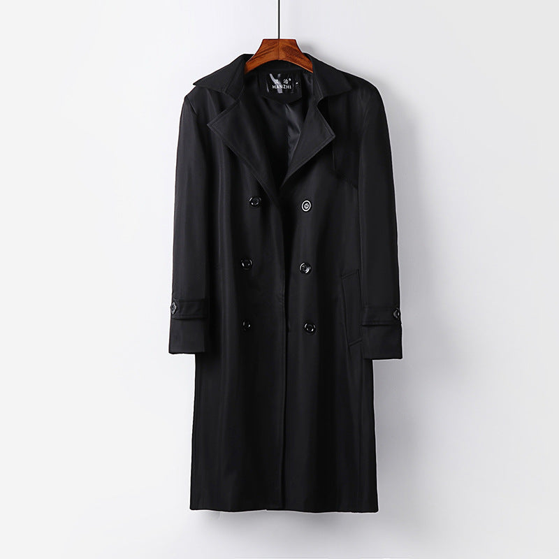 Men's trench coat with double-breasted button placket, waist belt, and classic lapel Mune Fashion