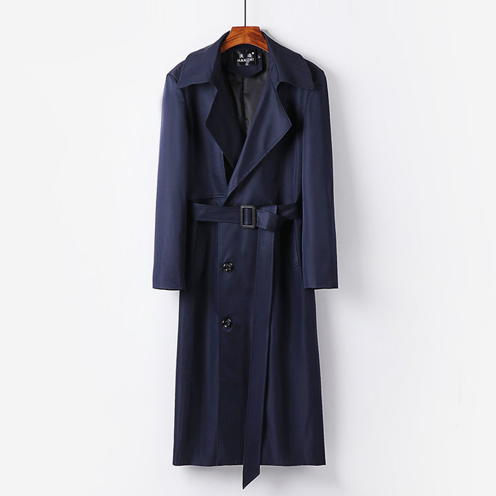 Men's Water-repellent Long Trench Coat with Waist Belt and Distinctive Shawl Collar Mune Fashion