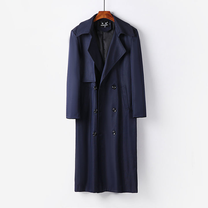 Men's Water-repellent Long Trench Coat with Waist Belt and Distinctive Shawl Collar Mune Fashion