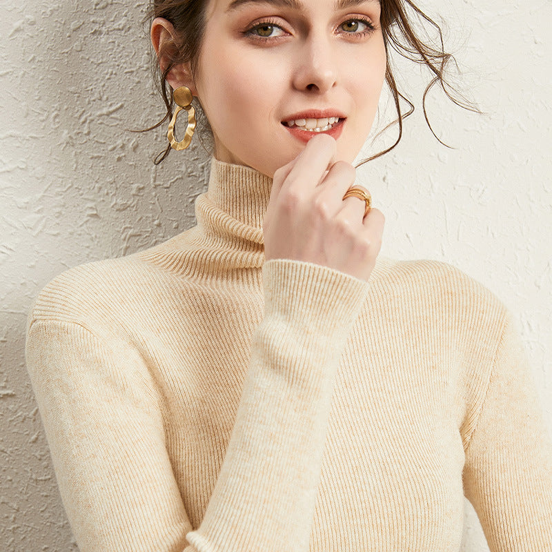 Women's Fitted Ribbed Turtleneck Sweater with Short Hem and Soft Drape Mune Fashion