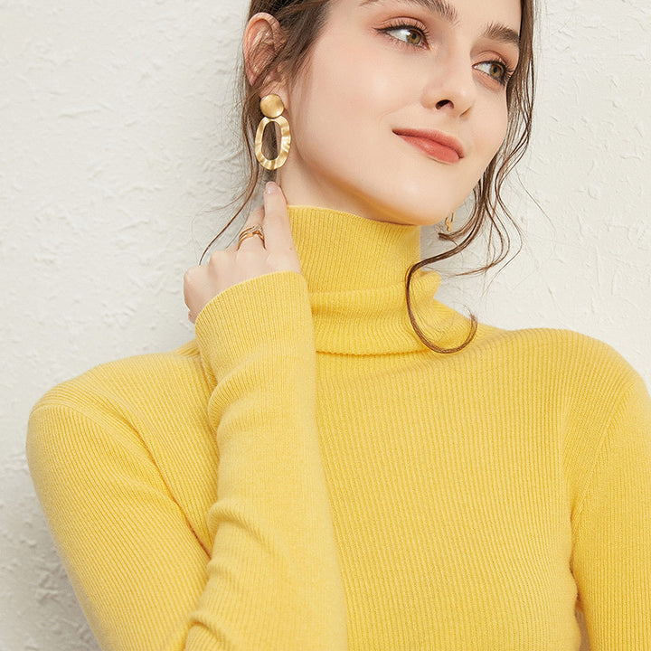 Women's Fitted Ribbed Turtleneck Sweater with Short Hem and Soft Drape Mune Fashion