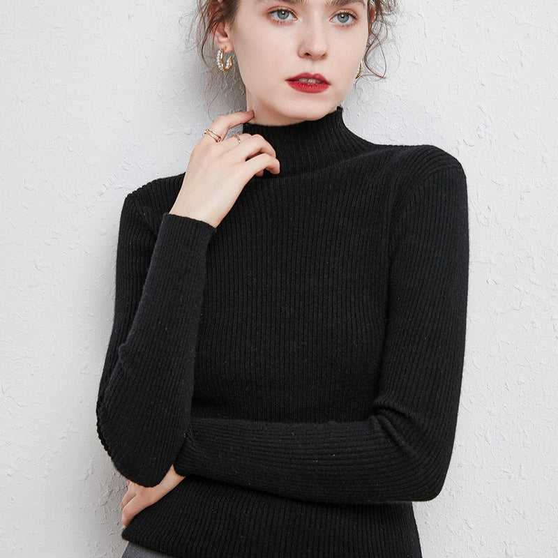 Women's slim-fit fine knit sweater with short stand-up collar made of cashmere blend Mune Fashion