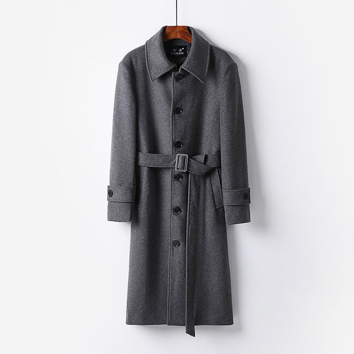 Men's Tailored Wool Blend Coat with Ties and Concealed Button Placket Mune Fashion