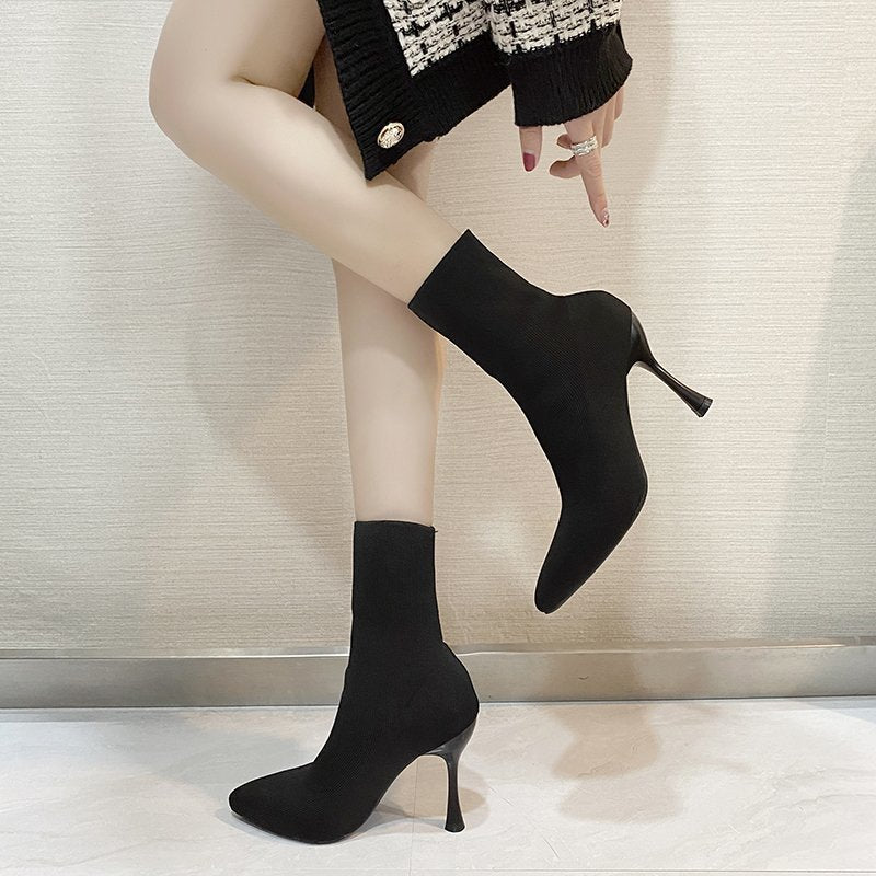 Ladies Stretch Ankle Boot with Pointed Toe Shape and Slim Stiletto Heel Mune Fashion