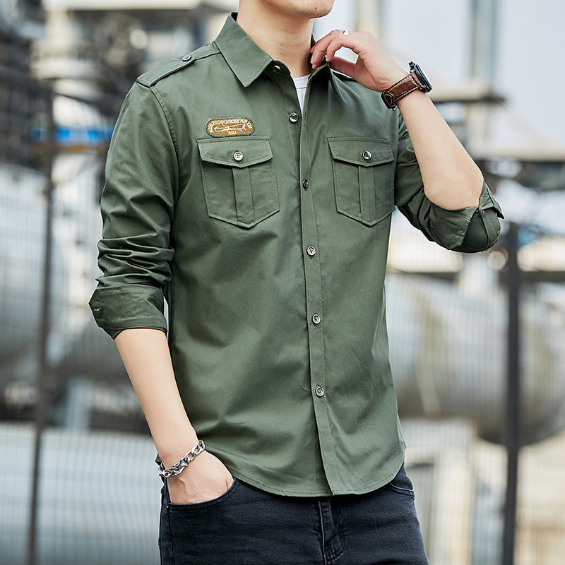 Men's Cotton Field Shirt in Military Style with Shoulder Epaulettes and Chest Flap Pockets Mune Fashion