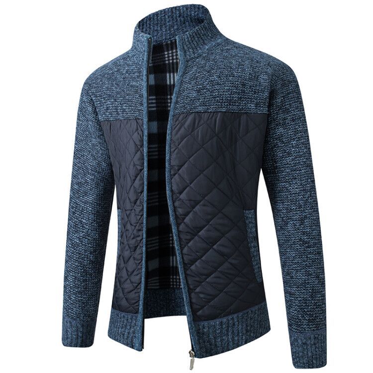 Men's quilted knit cardigan with stand-up collar, thermal lining, and zipper Mune Fashion