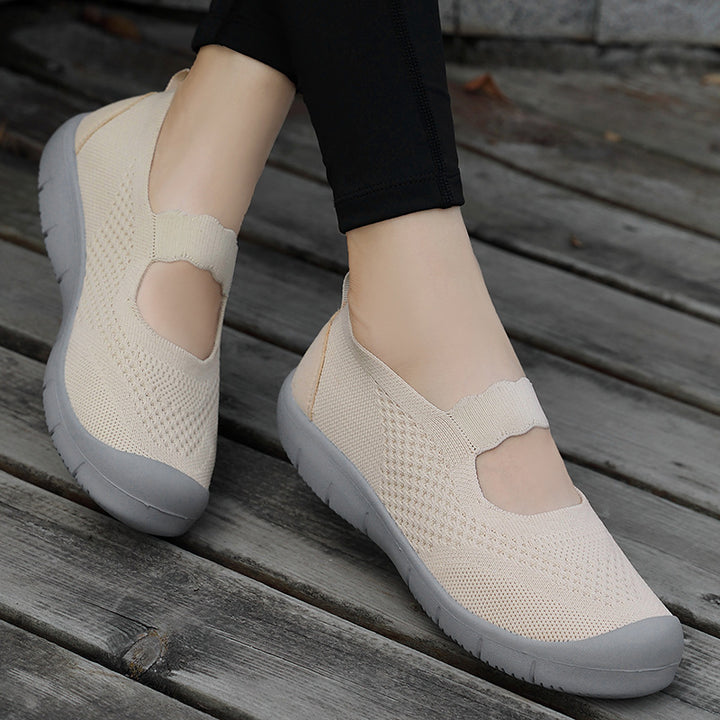 Ladies nan elastic comfort ballerina with wavy strap breathable knit upper and flexible profile sole Mune Fashion