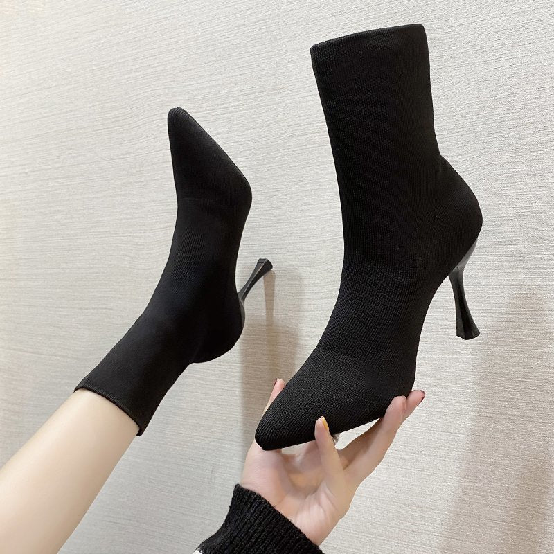 Women's Nano Stretch Sock Boots with sleek stiletto heel and pointed toe Mune Fashion