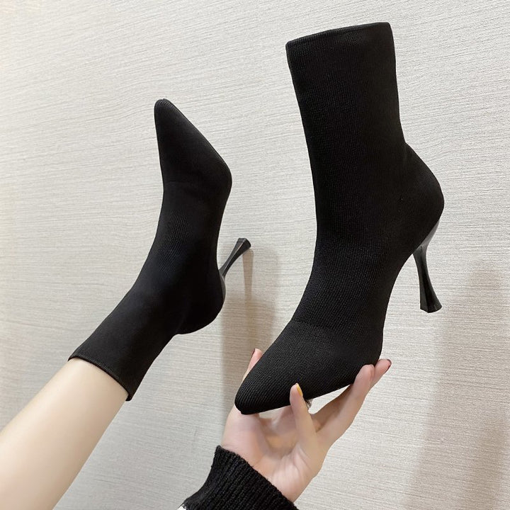 Women's Nano Stretch Sock Boots with sleek stiletto heel and pointed toe Mune Fashion