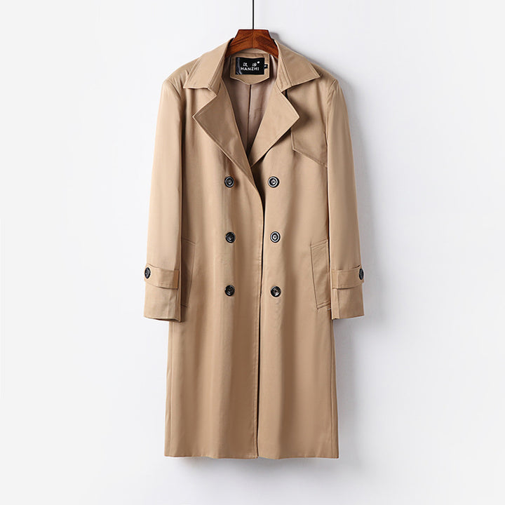Men's trench coat with double-breasted button placket, waist belt, and classic lapel Mune Fashion