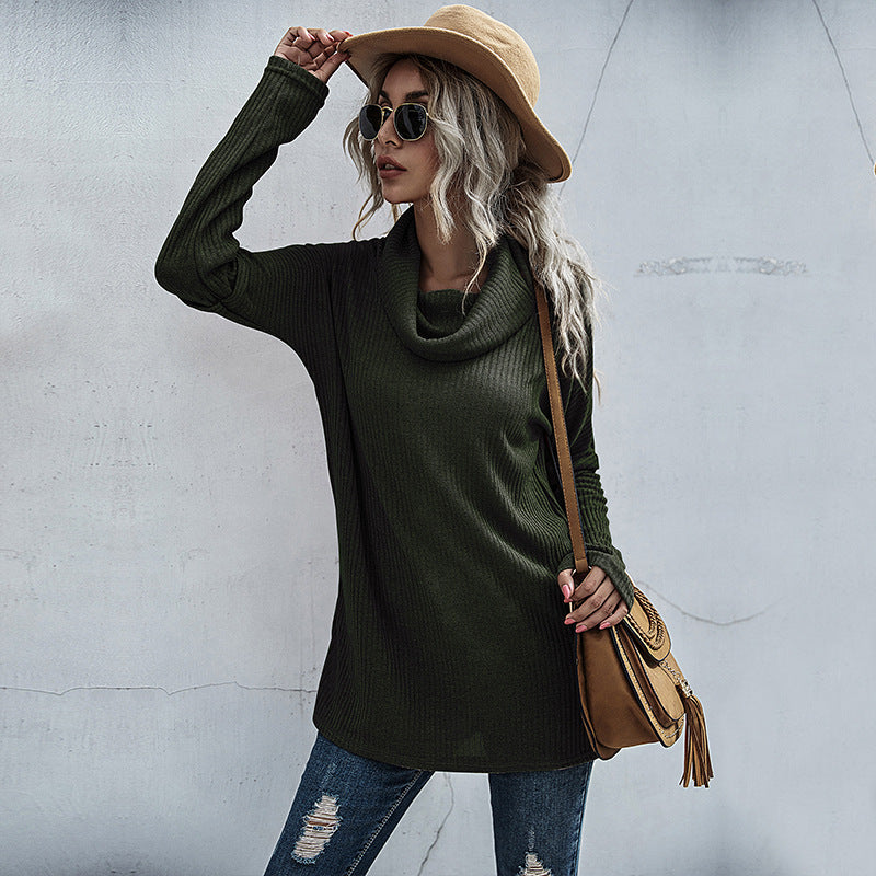 Women's Ribbed Fine Knit Long Sleeve with Roll Neck, Side Slits and Extended Back Mune Fashion