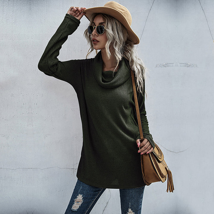 Women's Ribbed Fine Knit Long Sleeve with Roll Neck, Side Slits and Extended Back Mune Fashion