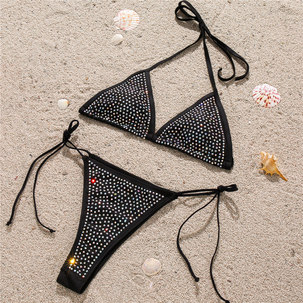 Ladies Glitter Triangle Bikini with Rhinestone Details Mune Fashion