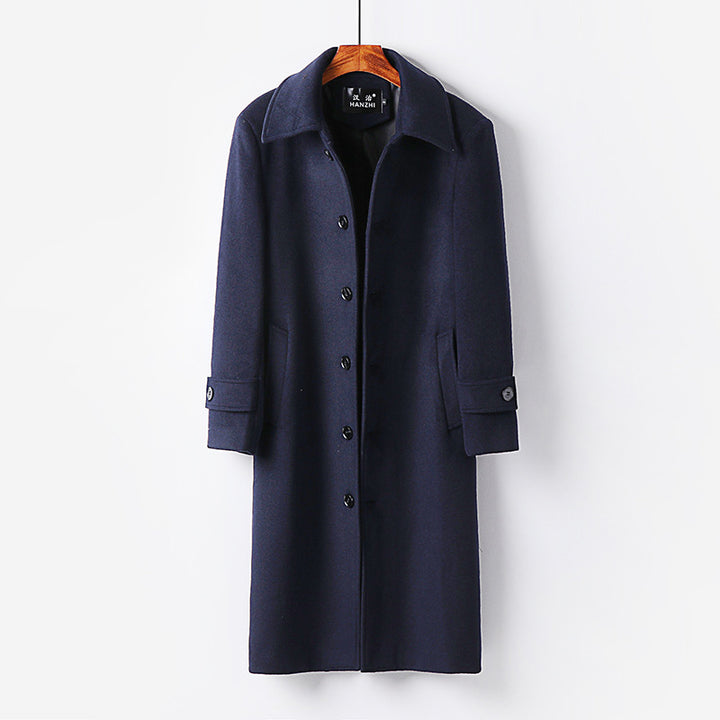 Men's Tailored Wool Blend Coat with Ties and Concealed Button Placket Mune Fashion