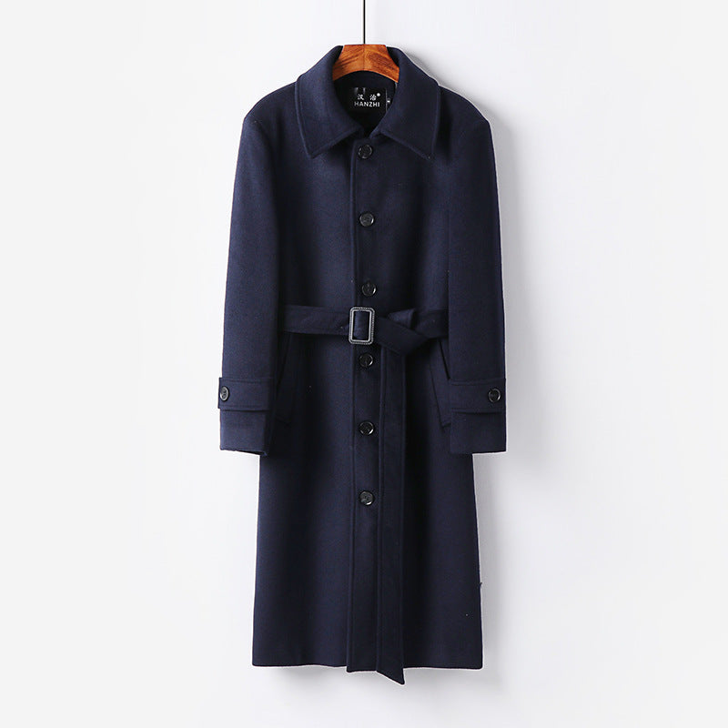 Men's Tailored Wool Blend Coat with Ties and Concealed Button Placket Mune Fashion