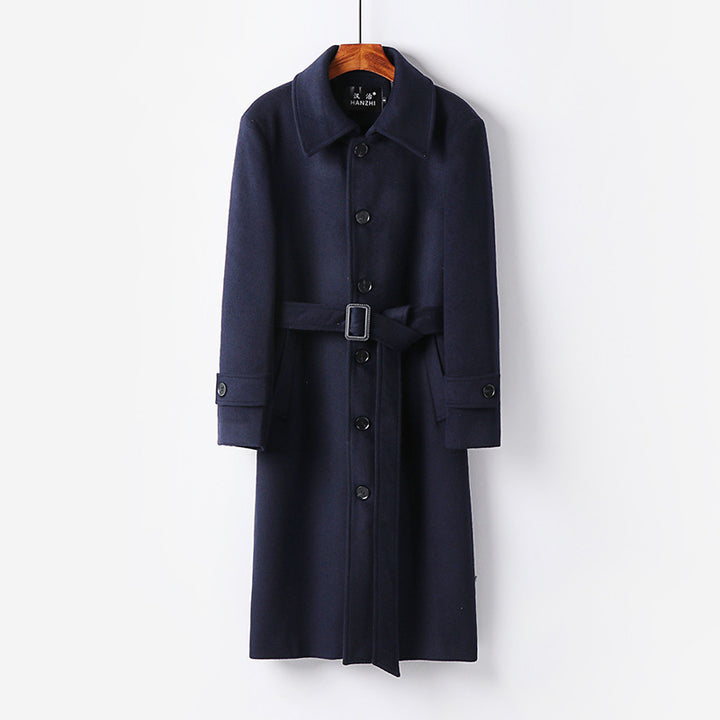 Men's Tailored Wool Blend Coat with Ties and Concealed Button Placket Mune Fashion