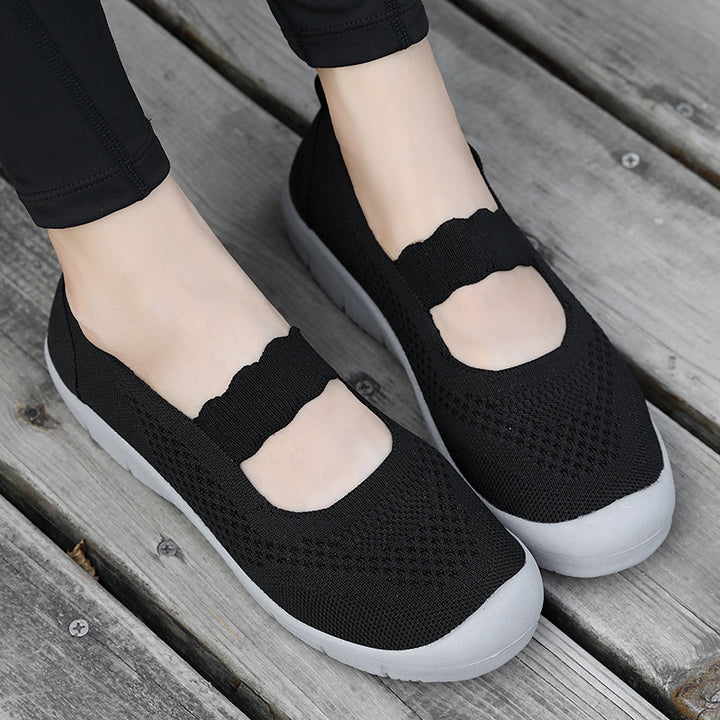 Ladies nan elastic comfort ballerina with wavy strap breathable knit upper and flexible profile sole Mune Fashion
