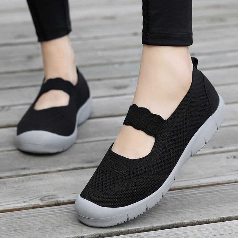 Ladies nan elastic comfort ballerina with wavy strap breathable knit upper and flexible profile sole Mune Fashion