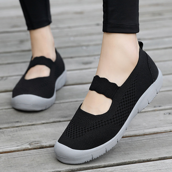 Ladies nan elastic comfort ballerina with wavy strap breathable knit upper and flexible profile sole Mune Fashion