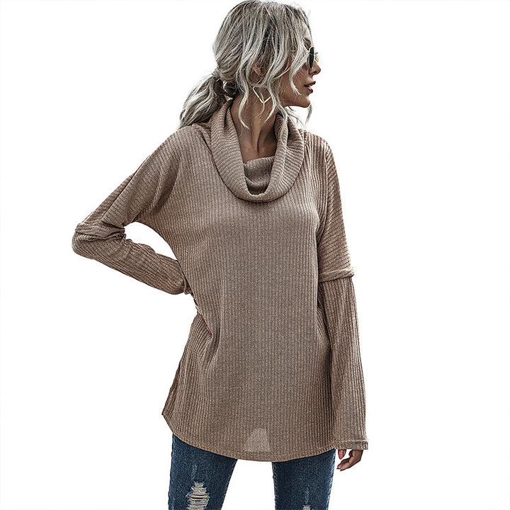 Women's Ribbed Fine Knit Long Sleeve with Roll Neck, Side Slits and Extended Back Mune Fashion